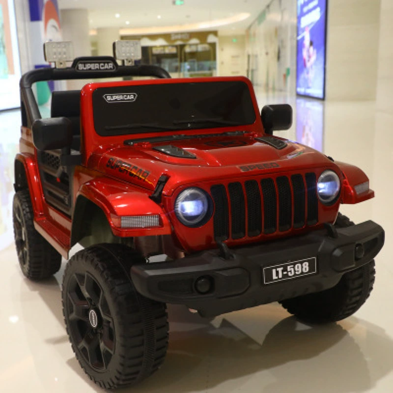 Электромобиль на батарейках 12В с пультом дистанционного управления, jeep для детей, кожаное сиденье и музыка, полноприводный