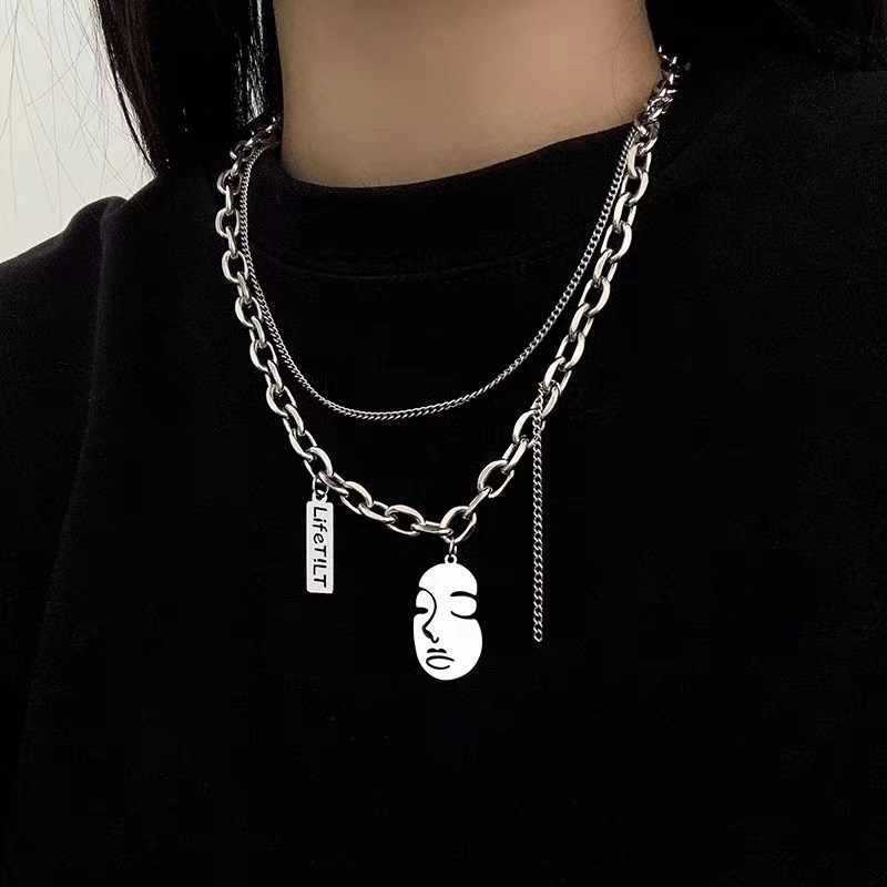 Double-Layer Figure Necklace Women's Jewelry Niche Design Light Luxury Sweater Chain Cyber Celebrity Sweet Cool Spice Girl Trendy Men's Necklace
