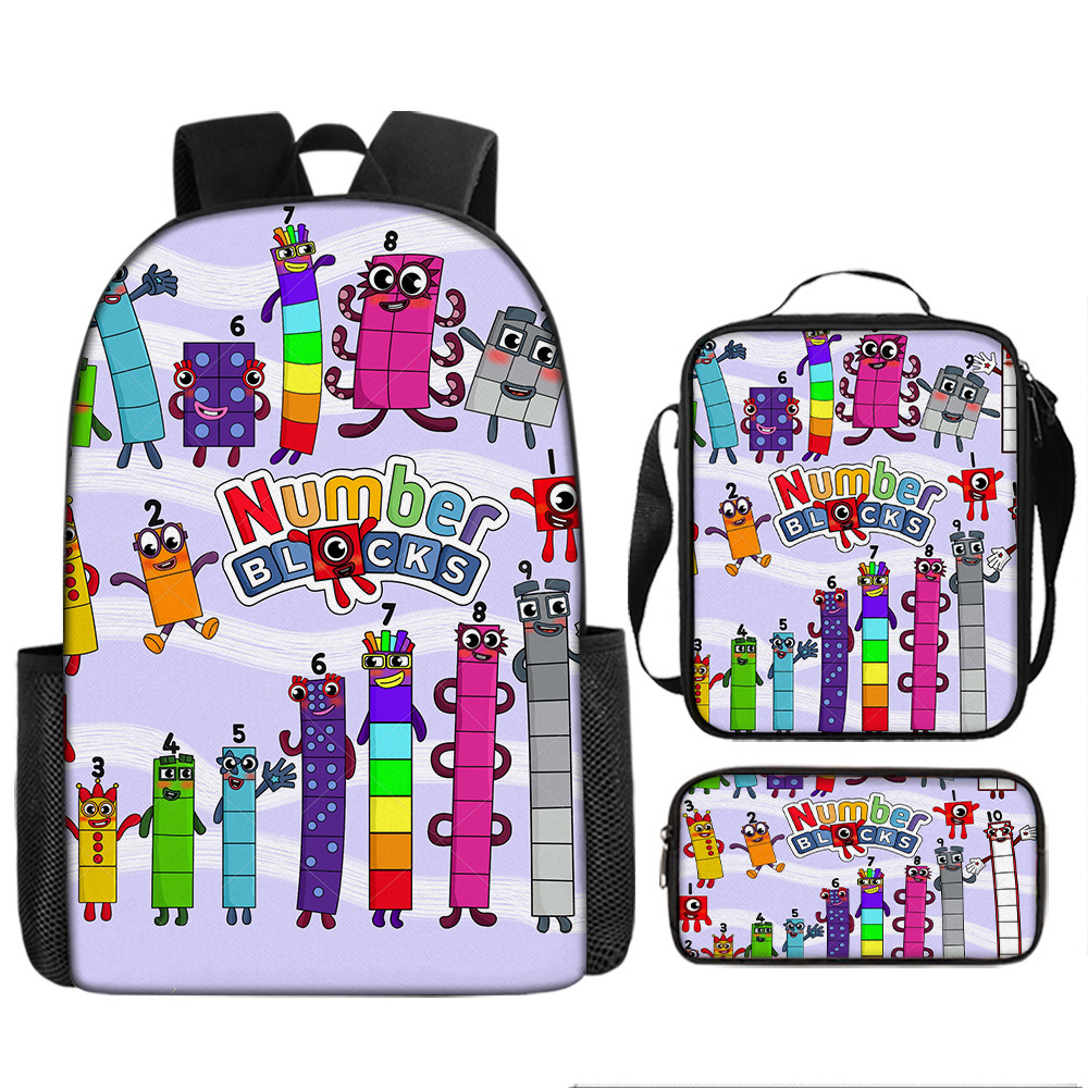 Digital constructor, cartoon school bag for students, card holder, set, pencil case, capacious backpack, primary and secondary school, 3 piece set 3