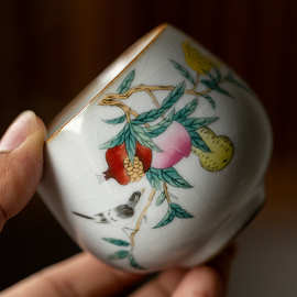 汝窑仿古陶瓷主人杯佛手茶具单个开片可养品茗杯个人杯小茶杯定制