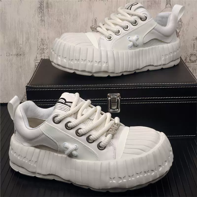 Белые мужские туфли на толстой подошве с ракушкой, модные кроссовки, универсальные туфли на платформе, модная обувь, дышащая спортивная и повседневная обувь с большим носком.