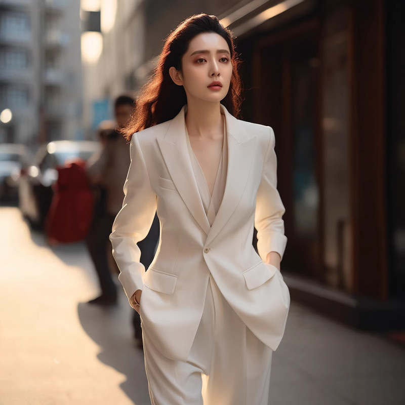 Spring and autumn capable temperament women's light luxury European goods fried street white suit coat pants professional wear 2025 popular Spring and autumn capable temperament women's light luxury European goods fried street white suit coat pants professional wear 2025 popular
