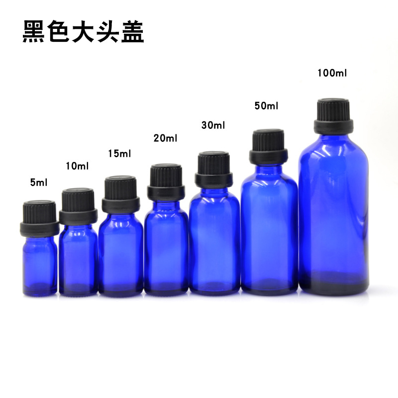 Botella vidrio azul 5 a 100ml con cuentagotas para aceites