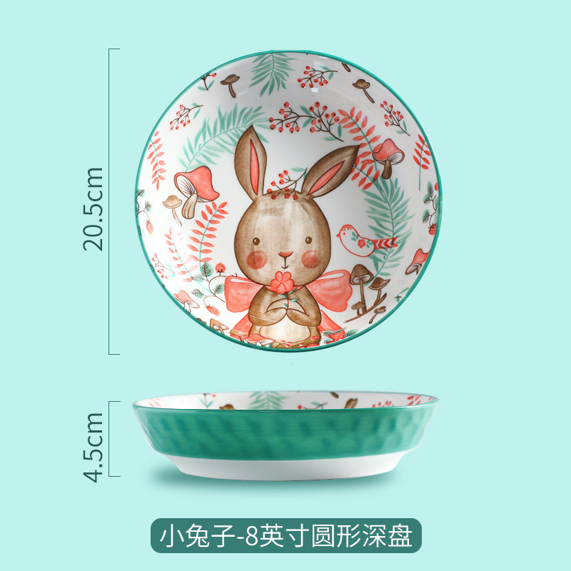 Jingdezhen bajo vidriado placa de cerámica lindo pintado a mano conejo chica cena placa Navidad estilo hogar Internet celebridad vajilla