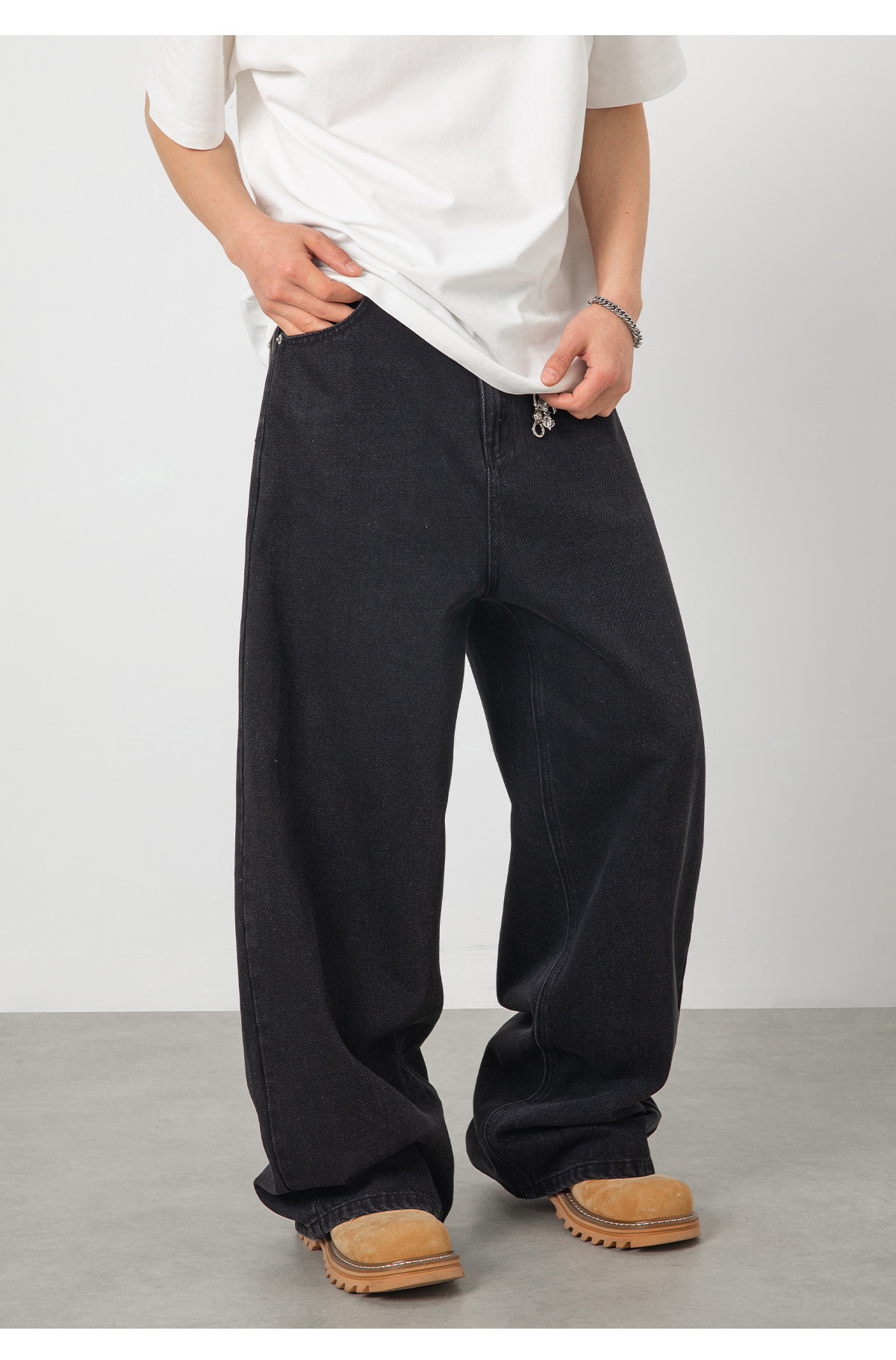 Vintage Washed Black Jeans For Men - High Street American Retro Style Loose Fit Straight Leg Casual Pants_mkmklike.com