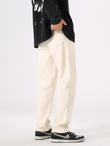 xxbro Men's Clothing #Off-White Loose Elastic Versatile Slimming Disguising Straight Leg Pants Men's Fashion Casual