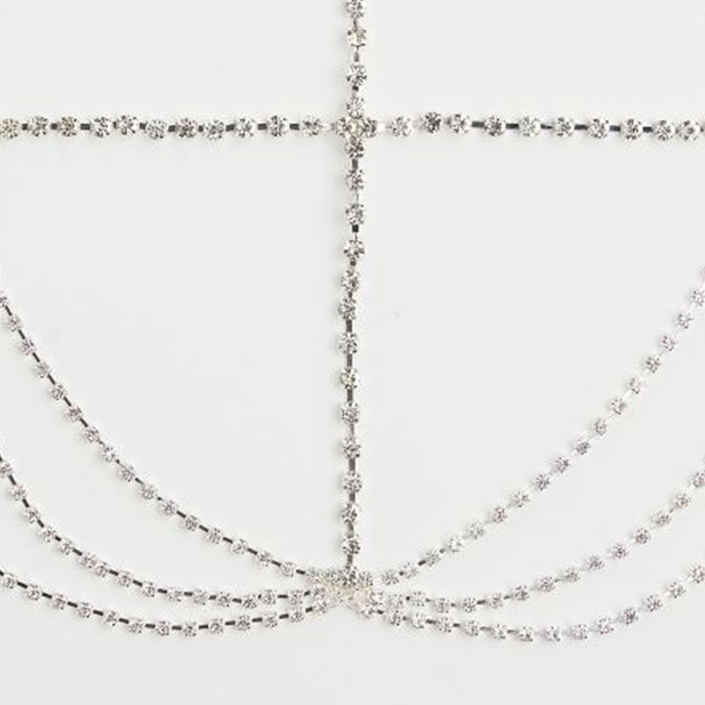 Europa y América transfronteriza nueva moda rhinestone frente cadena nupcial boda completo diamante multi-capa borla cadena del pelo