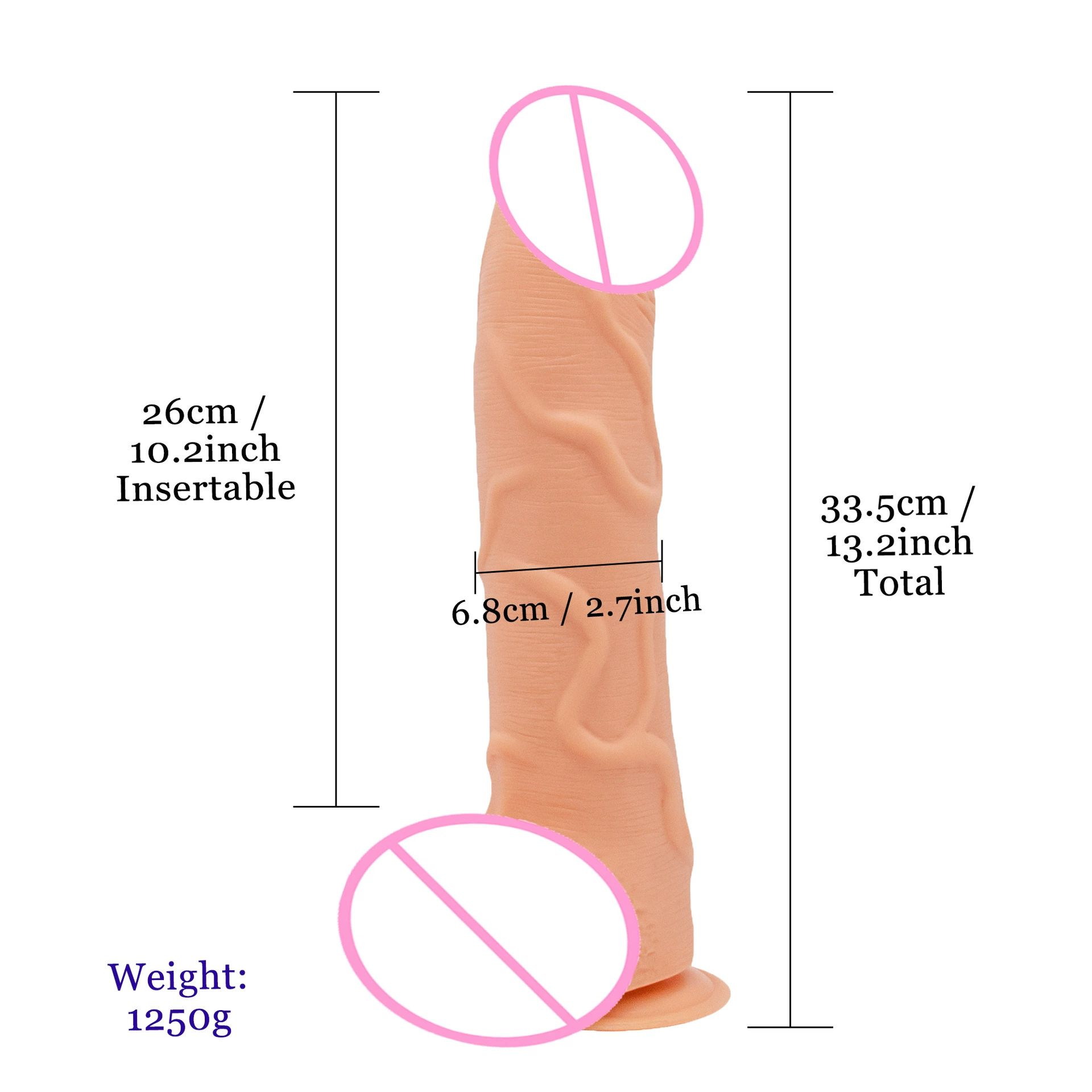 ПВХ-вайл dildo с присоской, гигантский 33,5×6,8 см (26 см пригодны), мясистый или черный