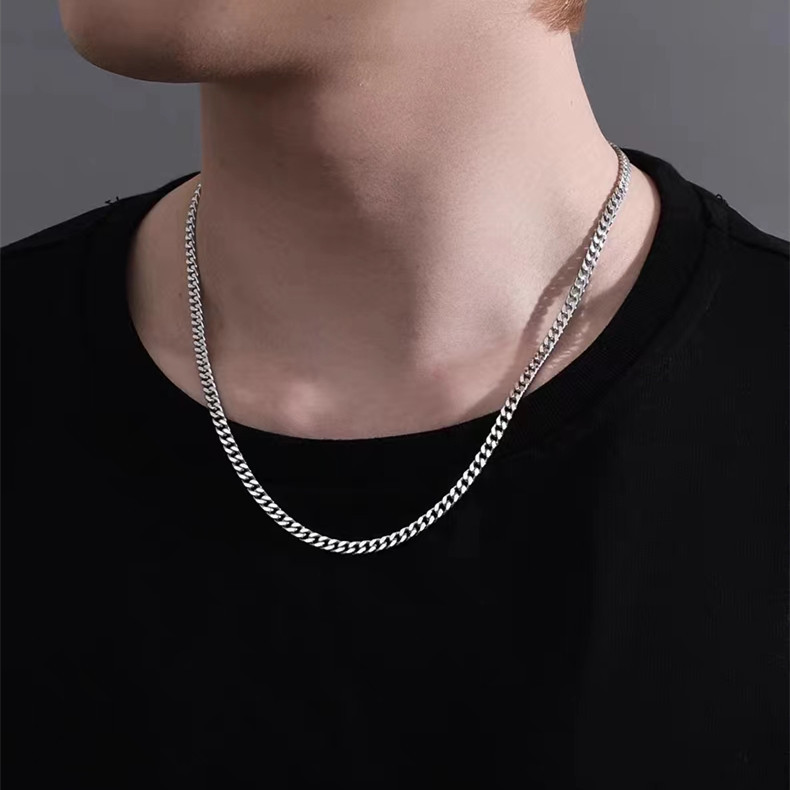 Holiday, Daily Occasion 925 Sterling Silver Material Geometric Pattern Unisex Gender Plating Design 925 Sterling Silver Cuban Link Chain Plating Geometric Necklace