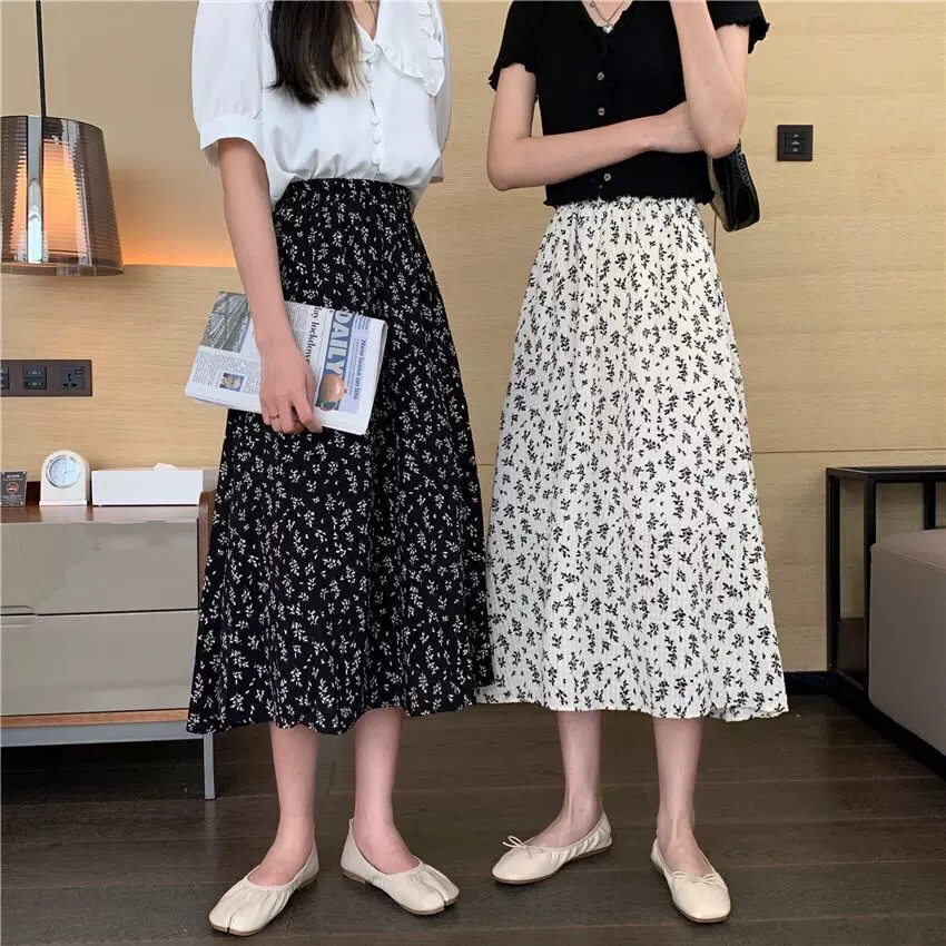 碎花半身裙女夏季气质遮胯高腰显瘦大摆伞裙小个子仙女a字中长裙