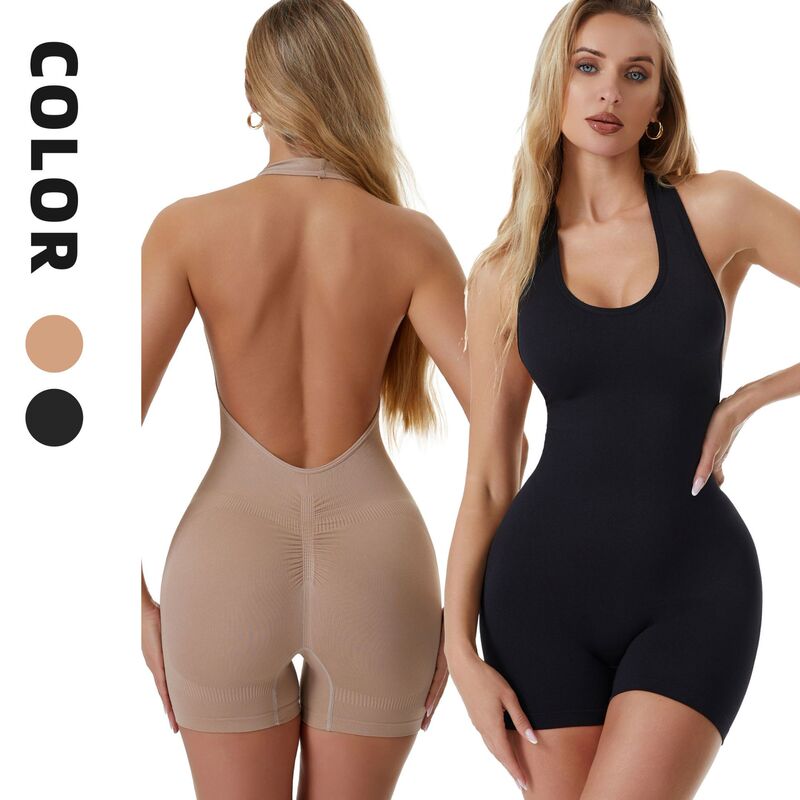 Women's Plus-Size Shapewear Bodysuit with Halter Neck, Yoga Backless Sexy Body Shaper, Fitness Waist Trainer, Tight-Fitting Base Layer Women's Plus-Size Shapewear Bodysuit with Halter Neck, Yoga Backless Sexy Body Shaper, Fitness Waist Trainer, Tight-Fitting Base Layer