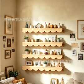 木制壁挂收纳架波浪边厨房调料架多层手办展示架调味品存储架
