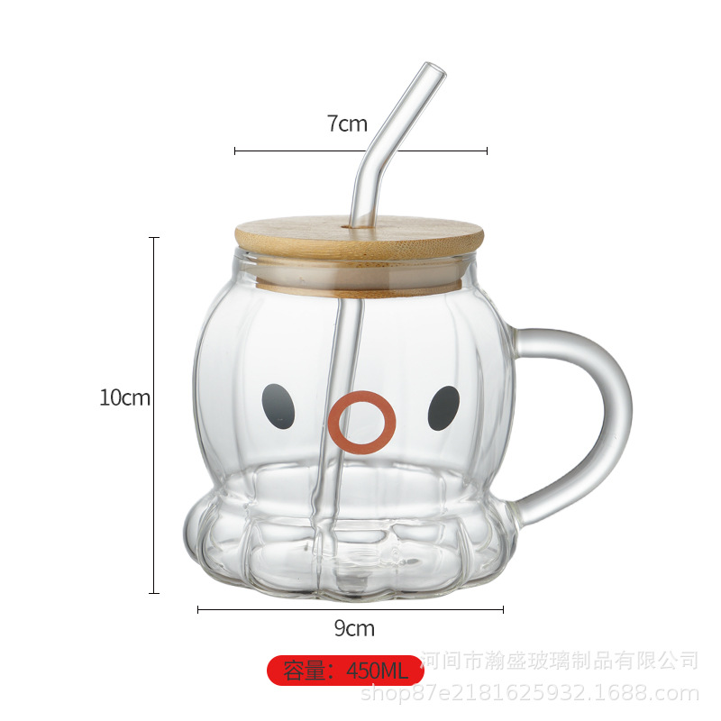 Ins net taza de pulpo rojo alto borosilicato de vidrio bebida fría\ café\ té de leche\ taza de jugo nuevo producto transfronterizo