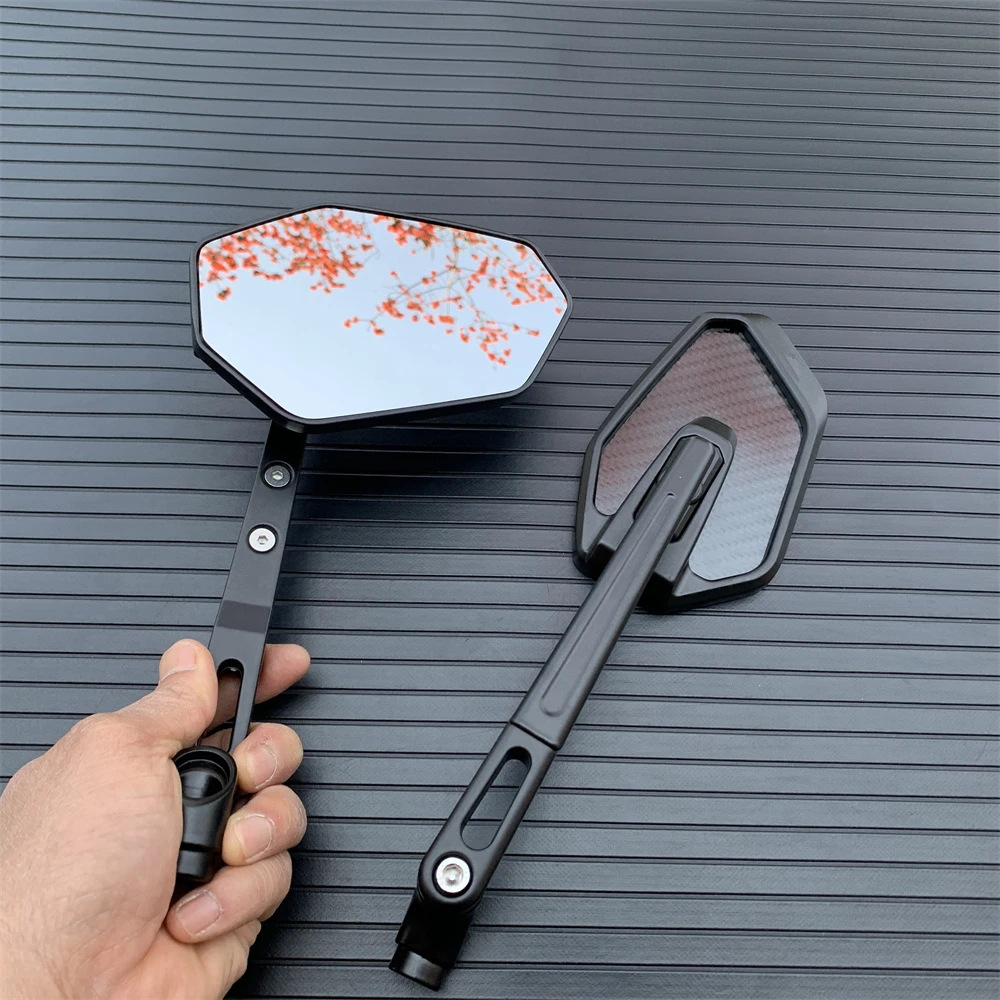 Universal 8mm 10mm Motorcycle Black Real Carbon Fiber Side Mirror Rearview Mirror