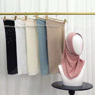 2024 new cross-border foreign trade beaded headgear solid color turban comfortable scarf shawl in stock wholesale