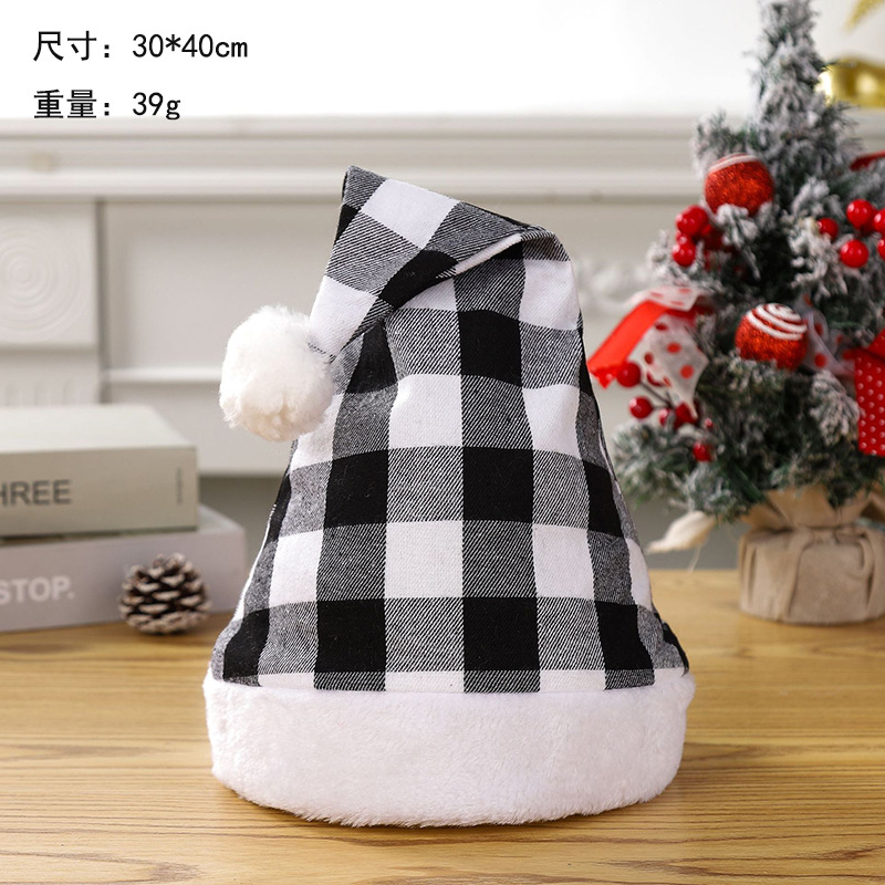 흑백 대형 체크무늬 크리스마스 모자 (크로스보더 핫모델)