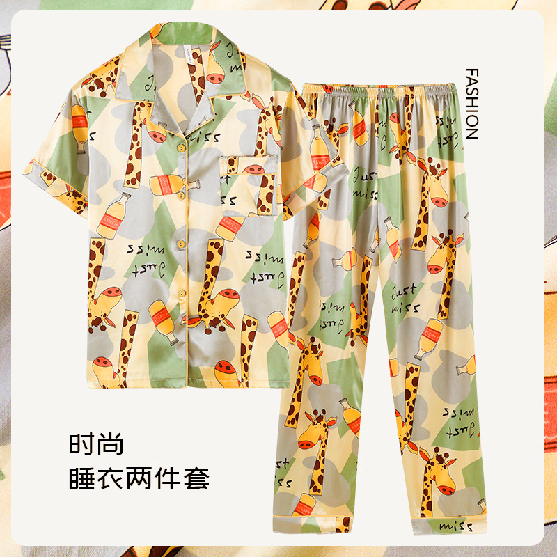 Pijamas de verano de los hombres de seda de hielo de manga corta de lujo de alta calidad de seda real se puede usar fuera de traje de tres piezas