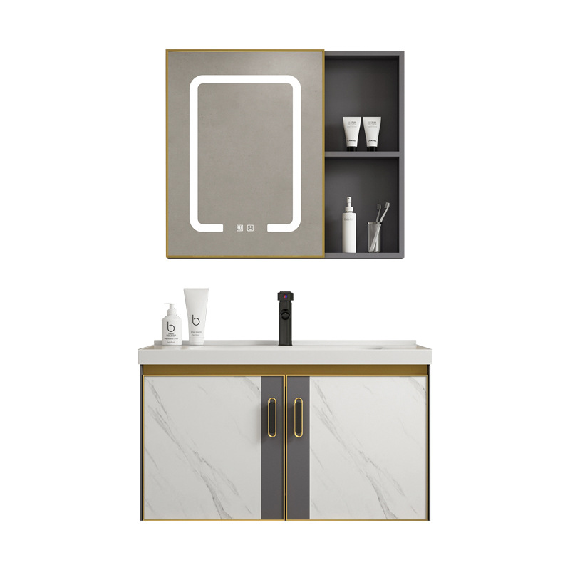 Cuarto de baño de aluminio del vientre de pescado blanco gabinete de baño combinación simple lavabo de cerámica integrado lavabo