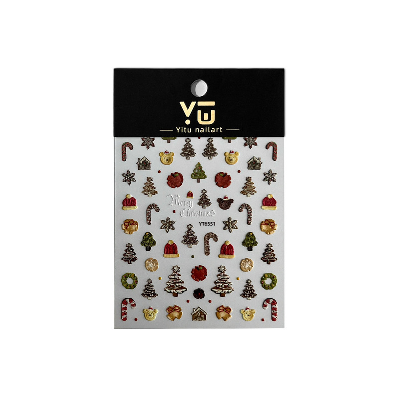 YITU蚁图浮雕圣诞饼干美甲贴纸圣诞节系列多彩背胶装饰贴纸YT6551|undefined
