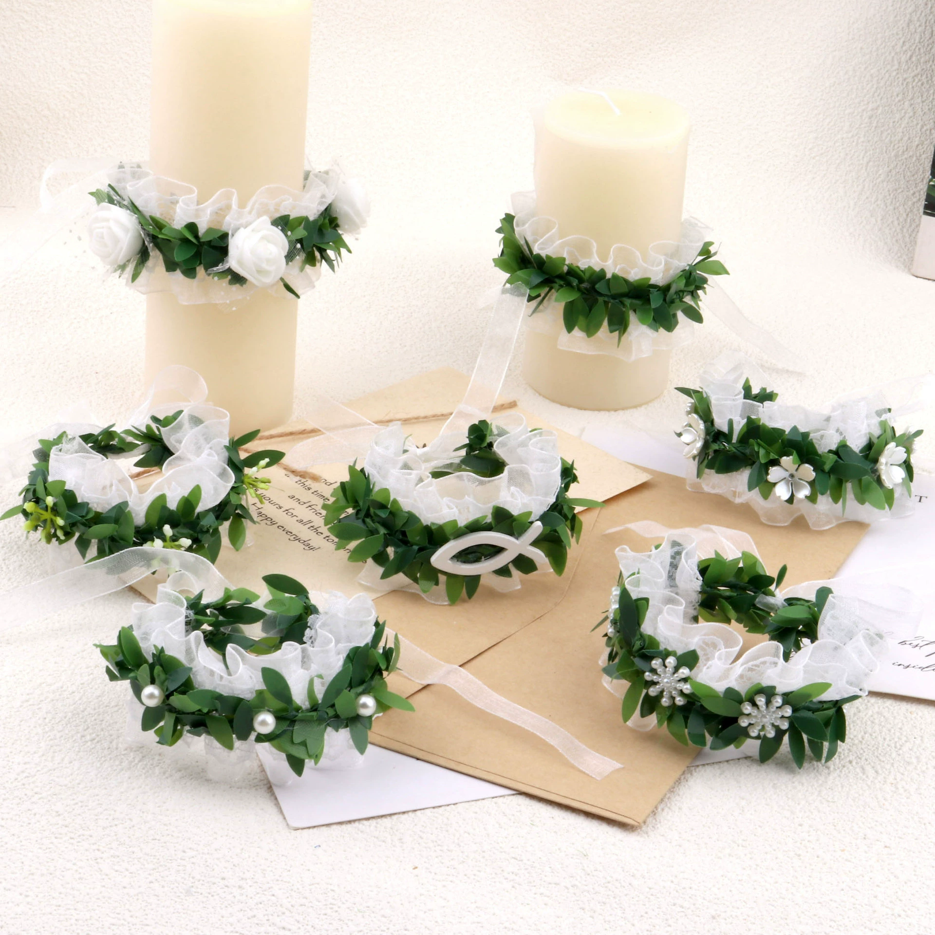 Кольцо для салфеток с рождественской цветочной лозой, зеленые листья, гирлянда из проволоки, зеленый ротанг, украшение для стола, домашний декор