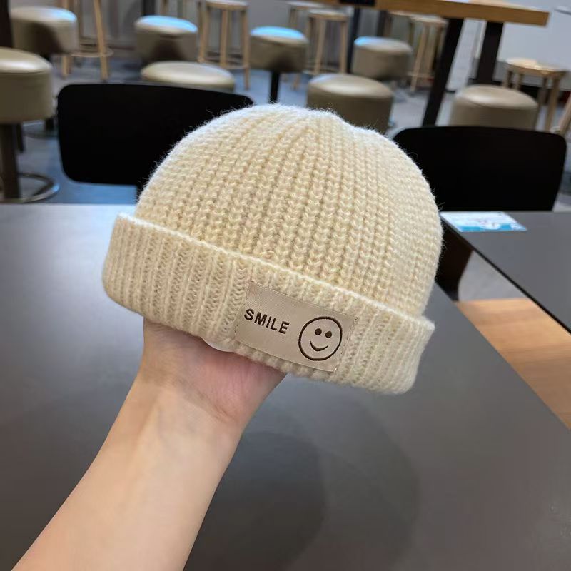 儿童毛线帽韩系宝宝瓜皮帽秋冬个性地主帽百搭凹造型笑脸针织帽|undefined
