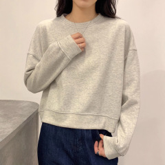 高级感百搭圆领套头短款棉卫衣女早秋季2025韩版宽松上衣外套