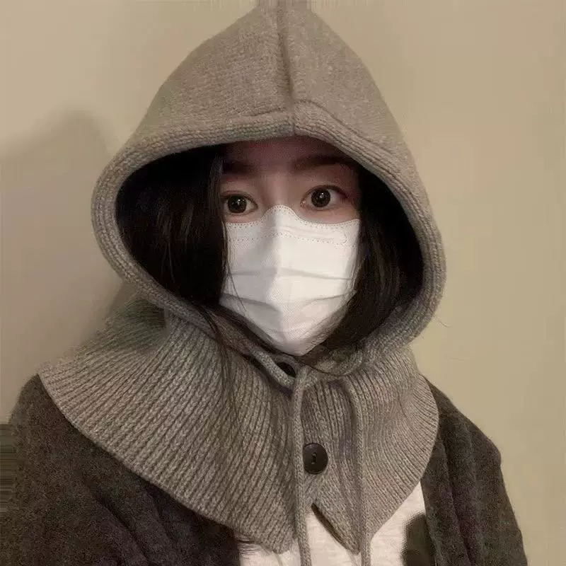 巴拉克韩国拉法帽子女冬季保暖帽子围脖一体情侣款护耳毛线针织帽