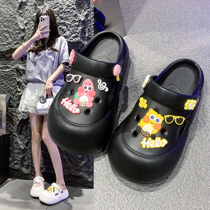 Croc Shoes Women's 2025 New Summer Outer Wear Thick-Soled Eva Sandals with Poop-Feeling Non-Slip Cute Beach Sandals