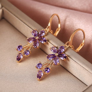Customized cross-border e-commerce European and American fashion OL ladies flower earrings copper inlaid zircon electroplated ear jewelry wholesale