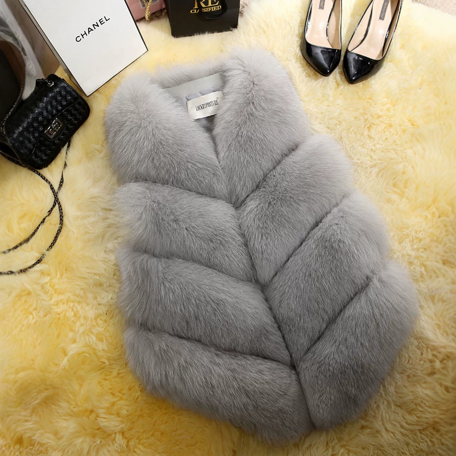 European and American Style Plush Faux Fox Fur Vest, Mid-Length Women's Vest, Slim Fit, Warm for Autumn and Winter European and American Style Plush Faux Fox Fur Vest, Mid-Length Women's Vest, Slim Fit, Warm for Autumn and Winter