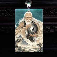天然A货翡翠始祖伏羲双面精工超清喷绘高冰种老玉石吊坠挂件玉美