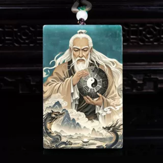 天然A货翡翠始祖伏羲双面精工超清喷绘高冰种老玉石吊坠挂件玉美