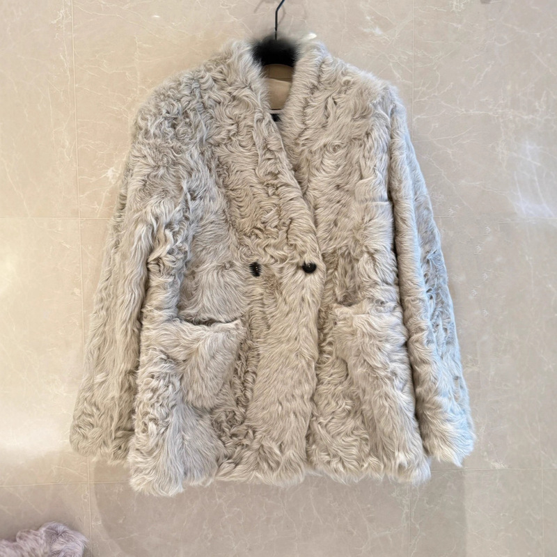 2025 Imported Classy Small Lake Sheep Genuine Leather and Fur All-In-One Women's Mid-Length Slimming Look Lamb Fur Outwear