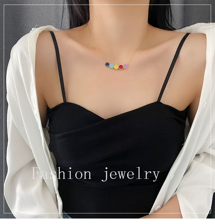 Fashion Smiley Face Titanium Steel Enamel Necklace 1 Piece