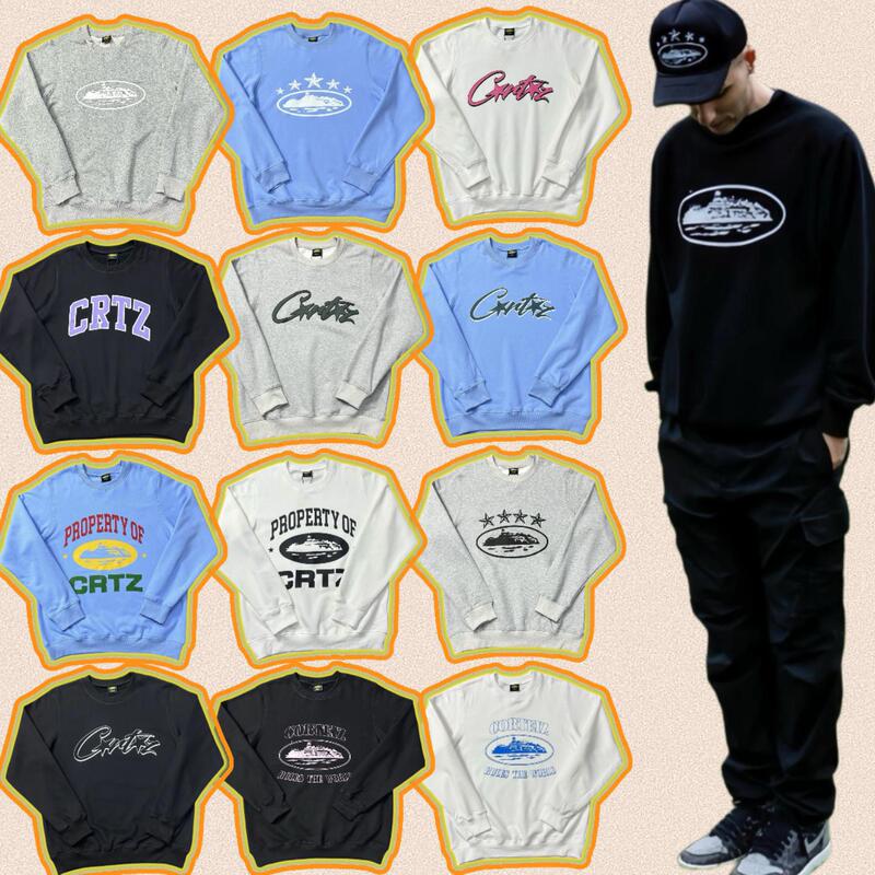 Correct Version American Street Style Retro Crew Neck Sweatshirt and Shorts Set, Loose and Trendy Correct Version American Street Style Retro Crew Neck Sweatshirt and Shorts Set, Loose and Trendy