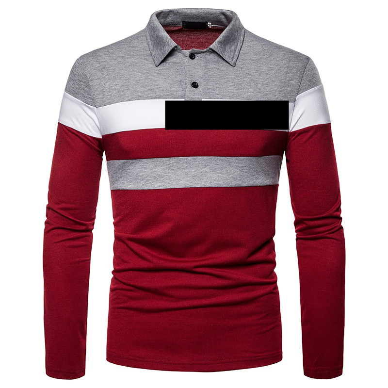 Men's Polo Shirt Long Sleeved Colour Block Casual Lapel Top_voghion.com