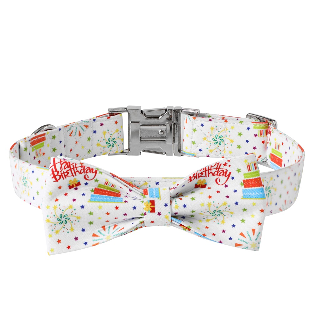 TANPOPO nuevos productos transfronterizos para mascotas collar de aleación de cumpleaños para perros collar arco extraíble para mascotas cuerda de tracción