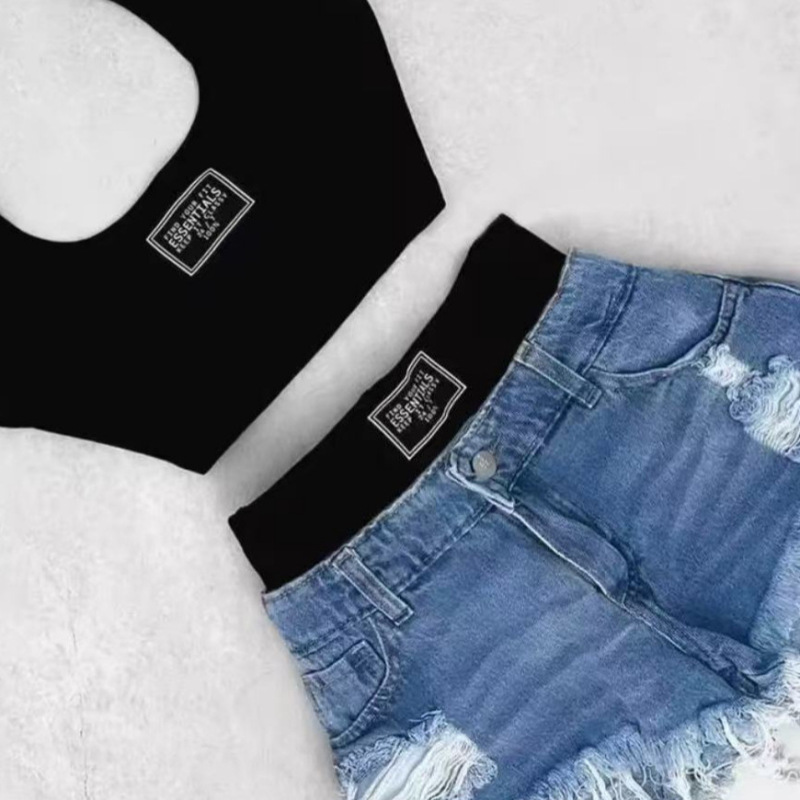 Slim Fit Top Versatile Denim Shorts 2025 Cross-Border Pure Desire Hot Girl Strapless Tank Top Camisole Set for Women