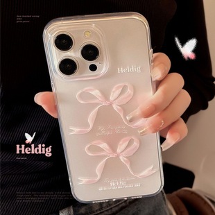 Pink Bow Suitable for Apple 16E/15/14/13/12Promaxr Transparent Mobile Phone Case Iphone11 Soft