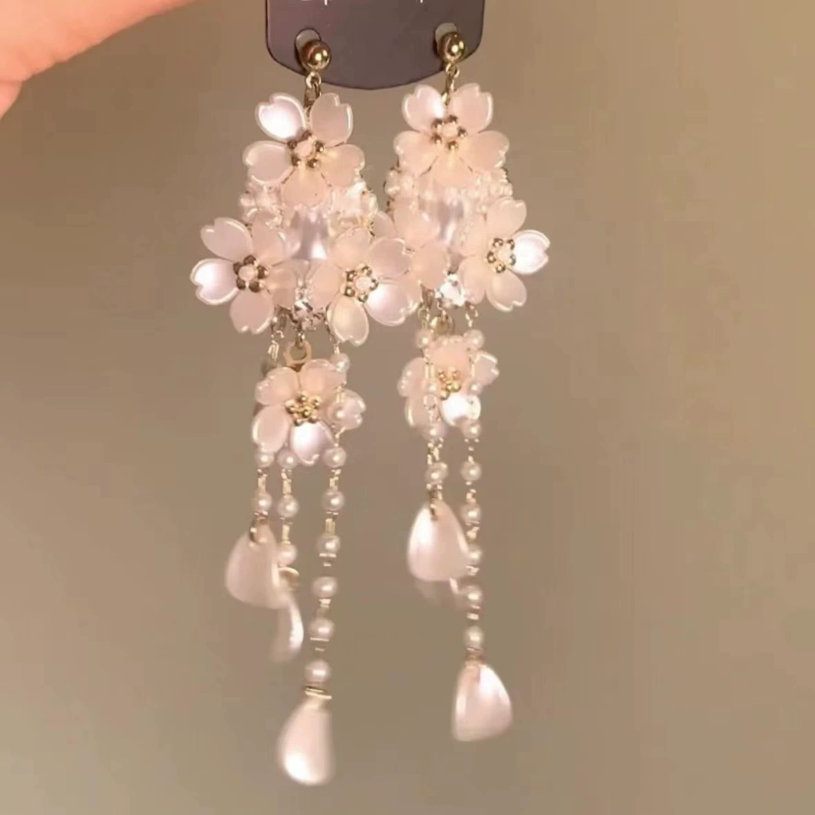Earrings, floral light-luxury high-quality dangle styles, assorted silver-needle and ear-hook options