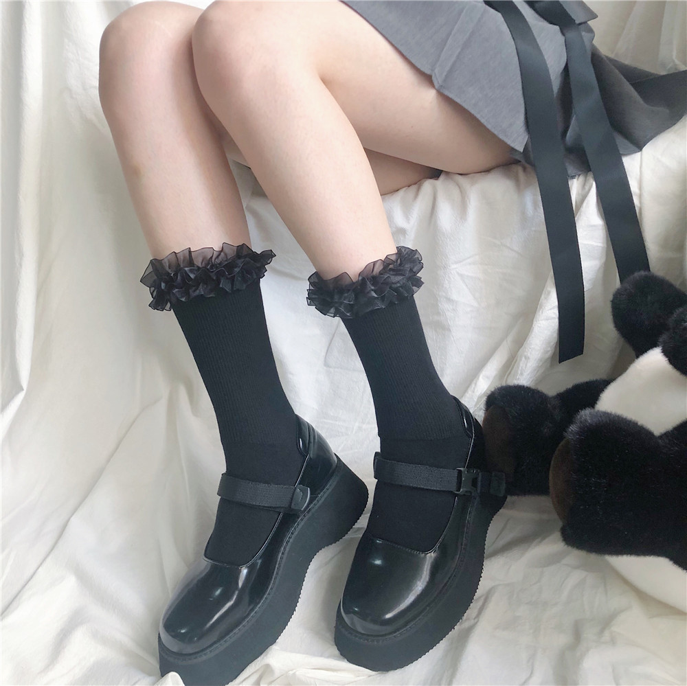 Female sweet solid color tube socks