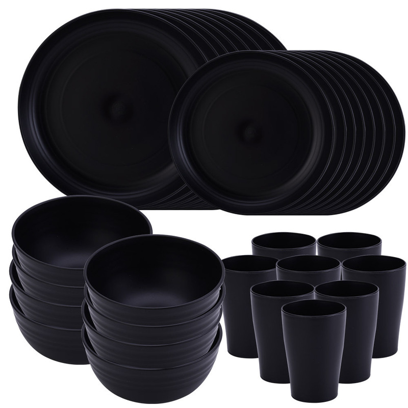 26-Year New Model Bowl and Plate Set, Outdoor Black Wheat Straw Thickened Bowl and Plate Plastic Cup 16-Piece Dinnerware Set 26-Year New Model Bowl and Plate Set, Outdoor Black Wheat Straw Thickened Bowl and Plate Plastic Cup 16-Piece Dinnerware Set