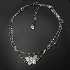 Cross-border niche design sense sparkling butterfly double-layer women's ankle chain fresh versatile fashionable high-end feeling bracelet wholesale