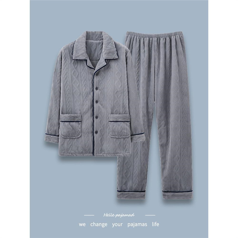 Pijamas cálidos de lana de coral para hombres otoño y invierno engrosados con un conjunto de lana 2025 nueva ropa de franela para el hogar