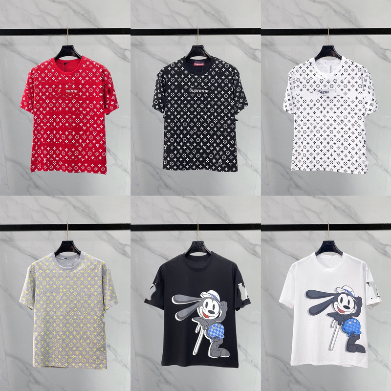 Cross-Border Foreign Trade High-End Version 26 Lv New Fashion Brand Pure Cotton Short-Sleeve Stylish Loose Casual T-Shirt for Men and Women