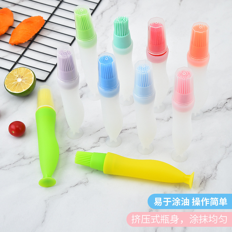 矽膠小油瓶刷烙餅吸盤站立式海馬油掃刷烹饪掃醬油刷便攜燒烤油掃