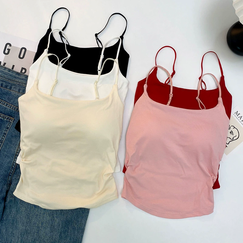 Топ-камисоль плиссированный для женщин, вискоза, приталенный, one size (подходит 80–120 фунтов), регулируемые бретели