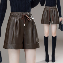海宁全皮绵羊皮短裤女a字松紧腰高腰2025秋冬新款显瘦阔腿裤外穿