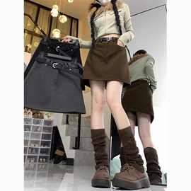 美拉德毛呢短裙女春秋大码胖高腰显瘦防走光字包臀半身裙