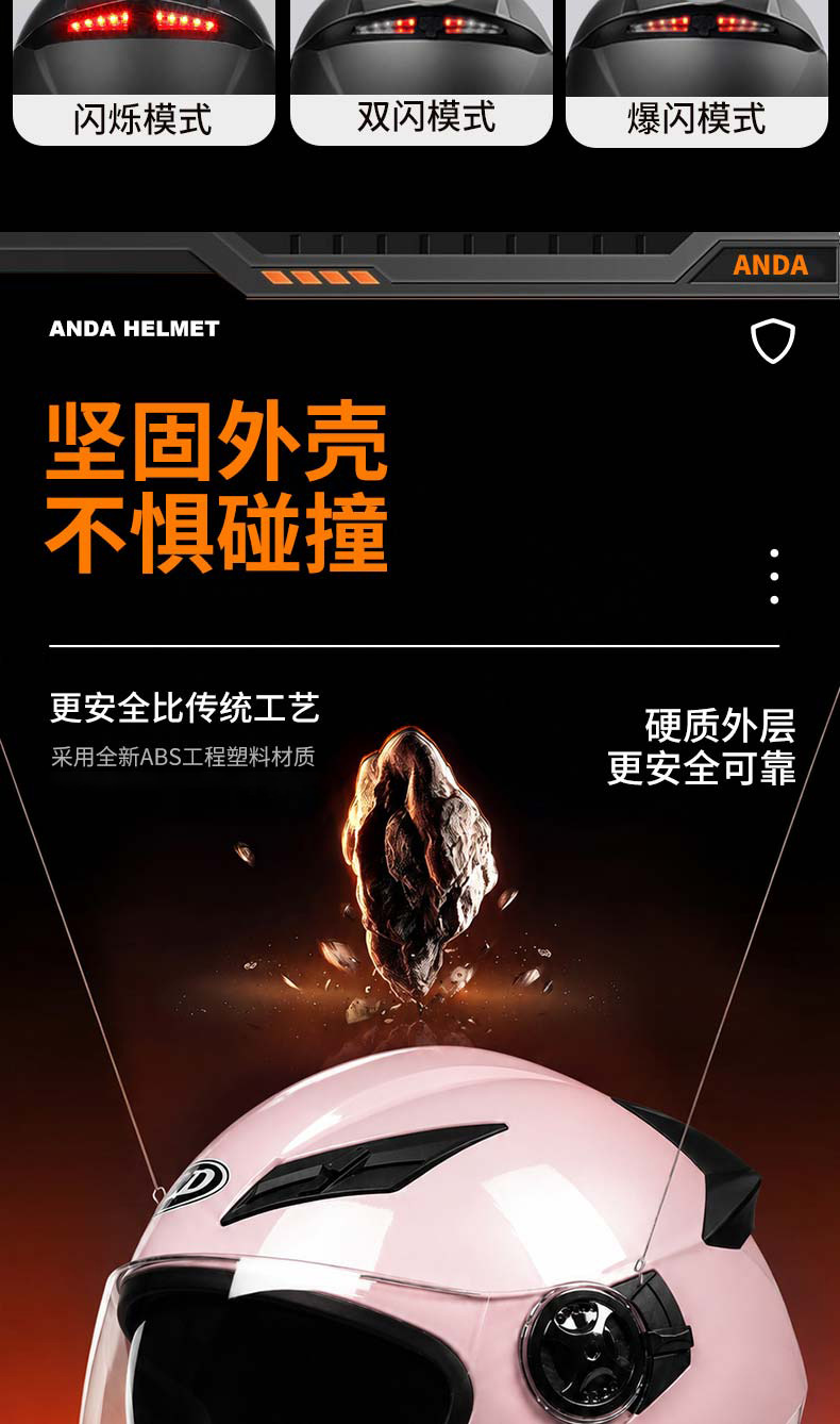 AD electric motorcycle helmet for men and women, 3C certified, three-quarter scooter helmet, all-season, with LED tail light, half helmet